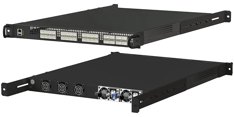 A second derivative of the previous 1U rack mount chassis now with SFP+ and QSFP+ fiber, hot-swap power, fans, and ventilation