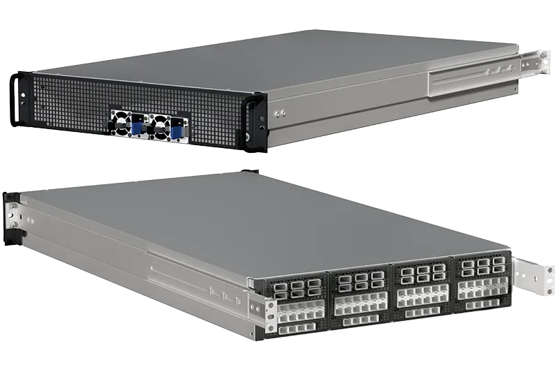 The same reference design modified for insertable modules, internal redundant fans, and hot-swap power